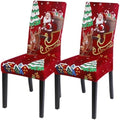 SearchI Christmas Chair Covers Set of 2, Stretch Xmas Kitchen Chair Cover Removable Washable Holiday Parsons Chair Slipcovers for Dining Room, Christmas Decoration, Ceremony(Santa Claus+Elk)
