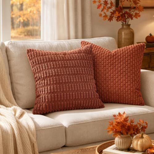 MIULEE Fall Decorative Throw Pillow Covers 12x12 Dark Rust Pack of 2