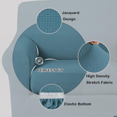 Turquoize 2 Piece Chair Covers Chair Slipcovers for Living Room Small Armchair Chair Cover with Arms Washable Furniture Cover for Chairs Feature Thick Jacquard Fabric (Small Armchair, Storm Blue)