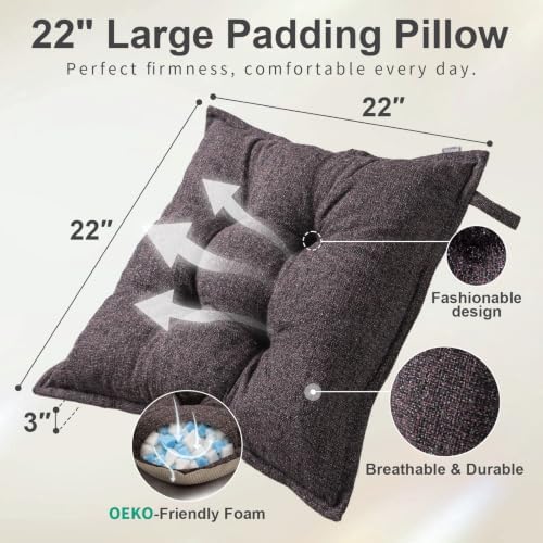 SINOSSO Floor Pillow Large Square 22x22 Inch, Minimalist Color-Block Meditation Cushion, Non-Slip Shredded Memory Foam Floor Cushion for Yoga, Reading, Tatami, Chair Seat, Dark-Brown, 1 Pack