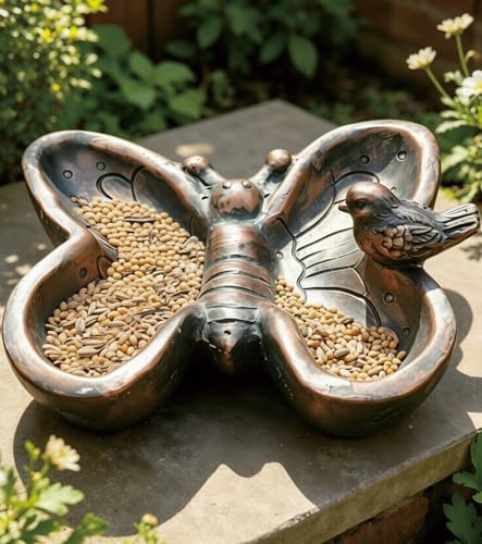 Resin Ground Bird Feeder, Butterfly Bird Feeder Tray