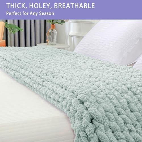 Bigacogo Chunky Knit Throw Blanket for Couch, 40x60 inches, Mint