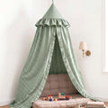 SmoothNovelty Gingham Plaid Bed Canopy, Green White, Round