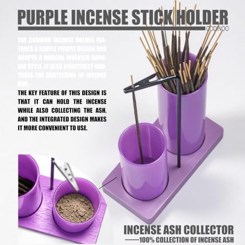 2 in 1 Incense Burner Holder for Sticks,Glass Incense Holder with Storage,Upside Down Incense Holder for Sticks with Glass Ash Catcher for Meditation Yoga Spa Room Home Decor[Full Purple]