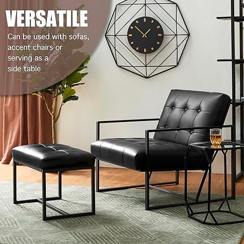 Glitzhome Ottoman Bench, Modern PU Leather Vanity Stools Chairs with Metal Frame, Makeup Stool Padded Foot Rest Stool for Living Room Vanity, Entryway, Bathroom, Black