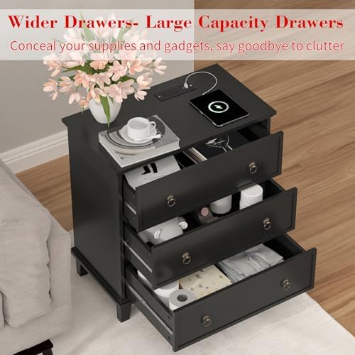 COWMOU 3 Drawers Black Nightstand