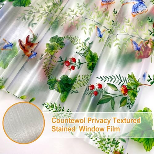 Countewol Privacy Window Films Stain Glass Cling No Glue Anti-UV Window Sticker for Bathroom Bedroom Living Room(Forest Textured 70.86" L*36.2" W)