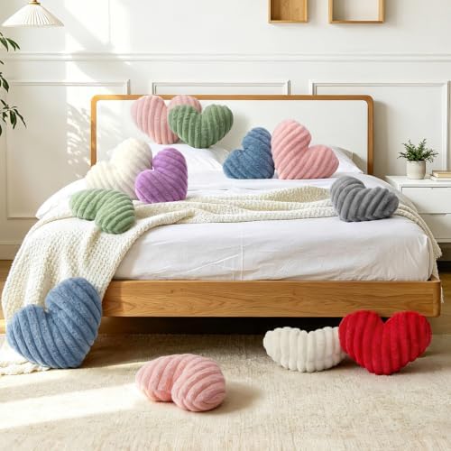 2PCS Heart Pillows, 16"x13" White Red Decorative Throw Pillows for Bed