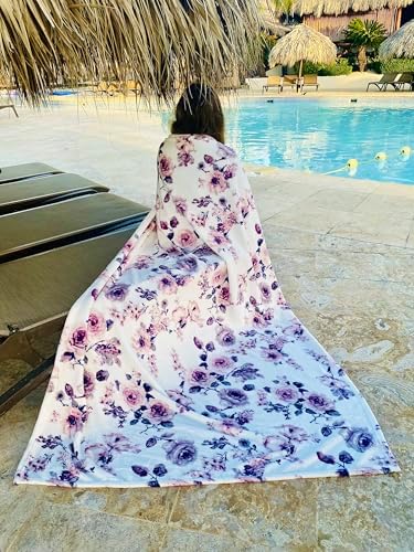 Soft Fleece Throw Blanket, Elegant Floral Roses Lavender White Pink, 50x70