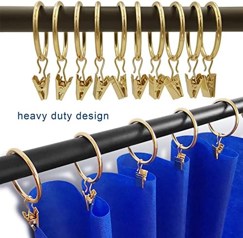 100 Pack Metal Curtain Rings with Clips, 1.5 in ID, Gold