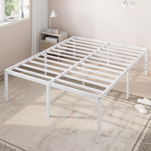 Allewie Queen Bed Frame, 18 Inch Metal Beds with Storage Space, White