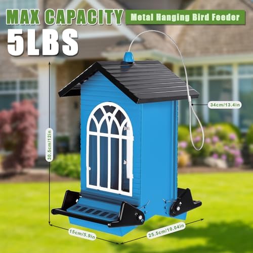 Gbekery Squirrel Proof Bird Feeders, 5LB Capacity, Weight-Activated, Blue