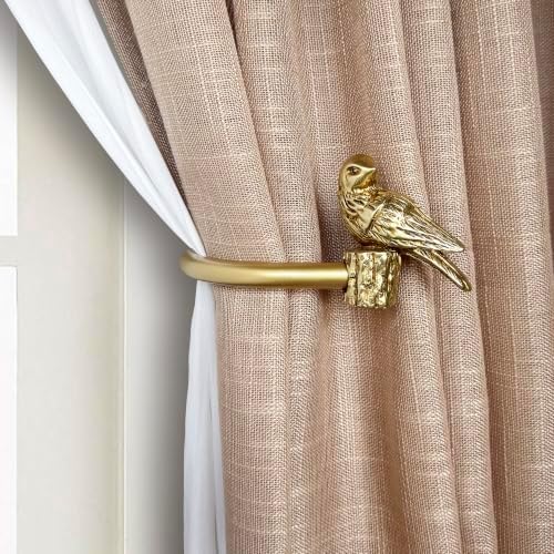 Curtain Drapery Holdbacks with Bird Design, Wall Mount Drapery Hooks Holders, Set of 2, Gold, Large Size(4.5'' Inner Diameter)