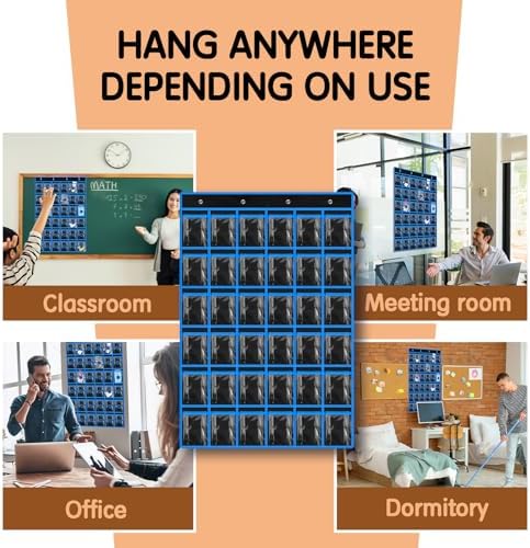 Kotkn 36 Pocket Charts for Classroom Cell Phones, 36 Clear Pocket Charts with Numbered Stickers, Classroom Hanging Cell Phone Organizer, Hangs on Wall, Door Storage Hooks (Black)