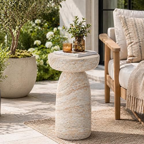 Outdoor Side Table Pedestal, 24" Modern Geometric Accent Coffee Table