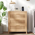 Keehusux Rattan Nightstand with Charging Station and 3 Drawers, Natural