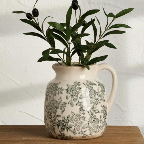 Ceramic Vintage Flower Vase, Utensil Holder, Chinoiserie Decorative Vase Decor Rustic Farmhouse Retro Floral Vases for Table Bookshelf Mantel Kitchen Living Room Office - 6.7” Gray 016