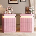 Nightstand Set of 2 with Charging Station and RGB Lights, Pink