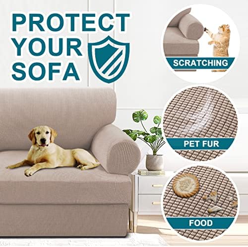 Turquoize T Cushion Chair Slipcover Armchair Slipcover for Living Room Stretch Sofa Couch Cover Soft Armchair Cover Washable Furniture Covers with Individual T Cushion Seat Covers (Chair, Sand)