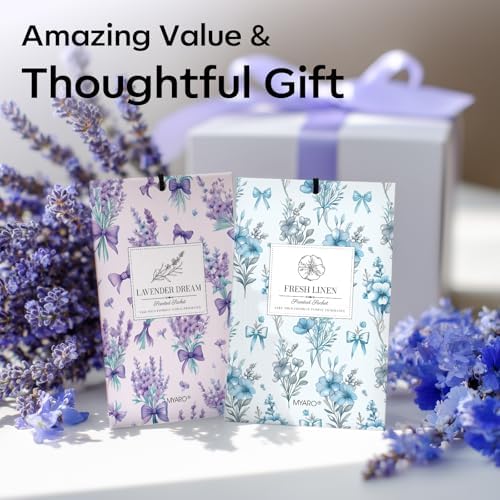 MYARO 20Pcs Lavender Linen Scented Sachets, Closet Deodorizer Car Freshener