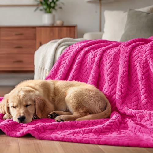 Exclusivo Mezcla Fleece Throw Blanket for Couch Sofa, 50”x70”, Hot Pink