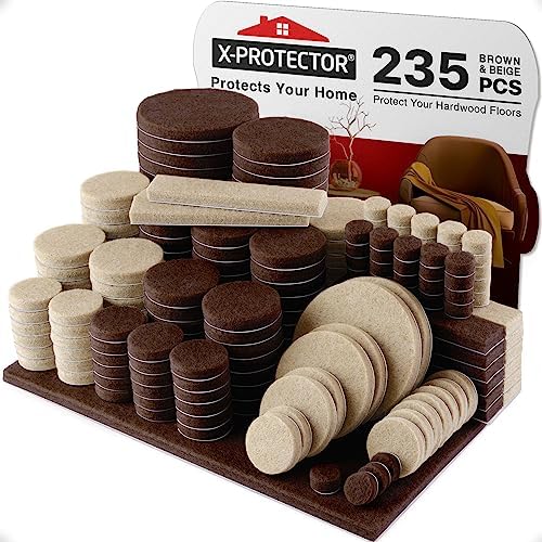 235 pcs Felt Furniture Pads Brown & Beige X-Protector! for Hardwood Floors
