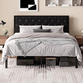 SHA CERLIN King Size Metal Bed Frame with PU Tufted Headboard, Black