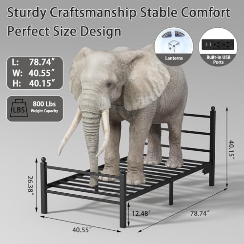 Twin Black Metal Platform Bed Frame with Headboard & Footboard