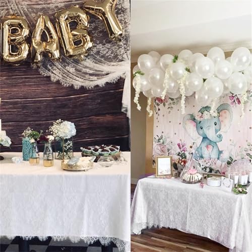 Fowecelt White Lace Tablecloth 60 × 120 Inch for Rustic Boho Wedding Bridal Shower Party Decoration, Classy Rectangle Overlay Long Vintage Embroidered Reception Table Cloth Decor