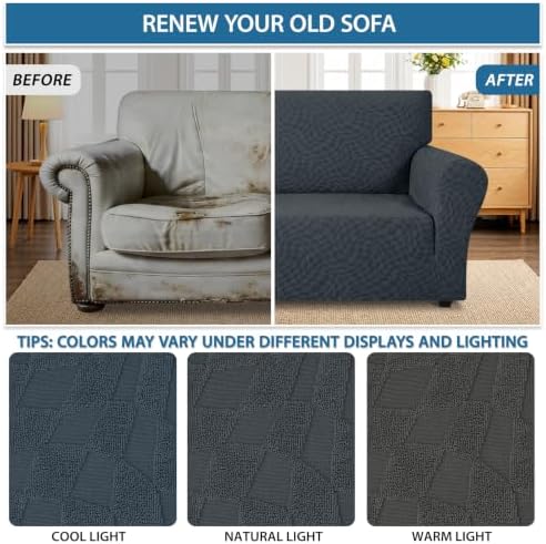 ZNSAYOTX 1 Piece Stretch Loveseat Covers for 2 Cushion Couch (55"-71"), New Plaid Couch Cover with Non-Slip Buckle for Dog Pets, Soft Cozy Washable Sofa Slipcover Form Fit Protector, Dark Grey