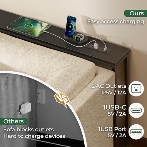 SUPERJARE 110.2 inch Narrow Behind Couch Table with Charging Stations
