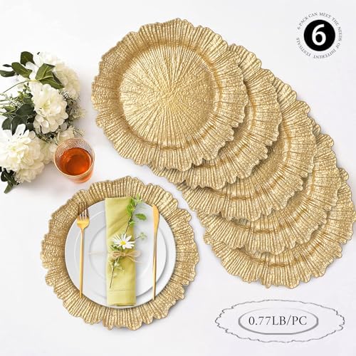 MAONAME Gold Charger Plates Set of 6, Reef Chargers for Dinner Plates