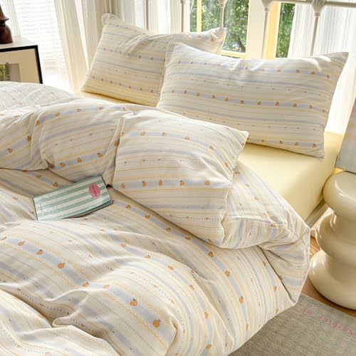 Pumpkin Duvet Cover Twin XL Cute Soft Twin XL Comforter Cover 100% Cotton Double Gauze Kawaii Boho Duvet Cover Set with Ties Zipper Muslin Bedding Set for Girls Duvet Protector
