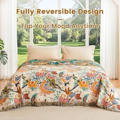 MSGKV Boho Throw Blanket 50"x60" 100% Cotton Vine Blanket for Couch Bed