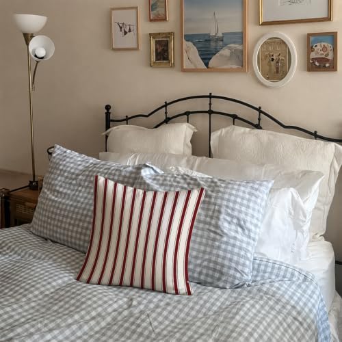 Burgundy Navy Stripe Decor Pillow Cover 18x18