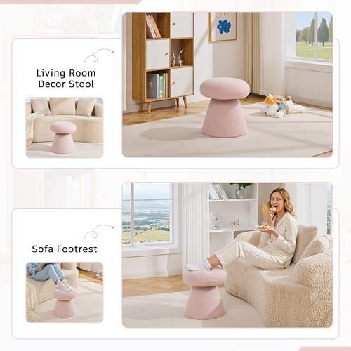 Cute Mushroom Ottoman Stool, Teddy Fleece 360° Swivel Vanity Stool