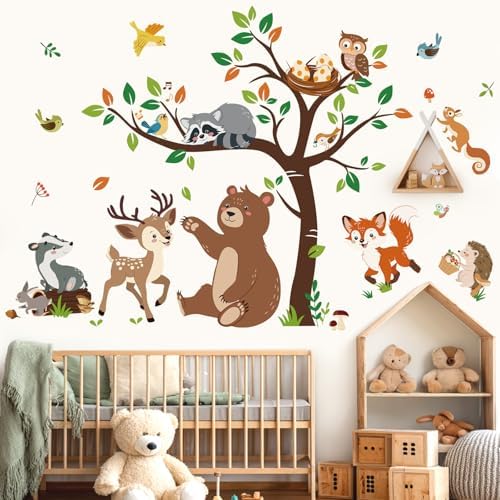 decalmile Woodland Animal Forest Tree Bear Deer Fox Wall Decals Stickers