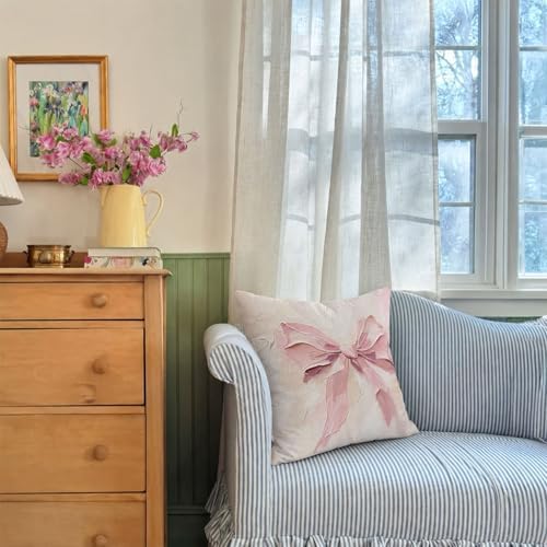 Pink Bow Pillow Cover 18x18, Dorm Decor for College Girls