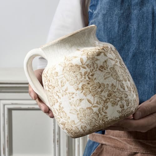 Ceramic Vintage Vase, Utensil Holder, Brown Decorative Flower Vase Chinoiserie Decor Rustic Farmhouse Retro Floral Vases for Table Bookshelf Mantel Kitchen Living Room Office - 6.7” Brown 016