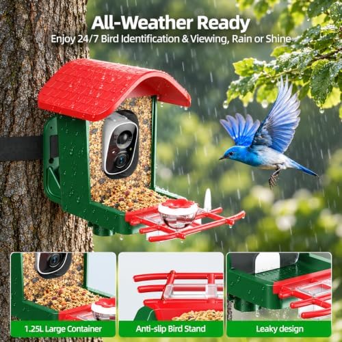 3K Smart Bird Feeder with Camera, 2.4GHz WiFi Solar Camera Feeder, AI Bird Species Identification & Real-Time App Alerts, Chew-Proof & Waterproof for Outdoors