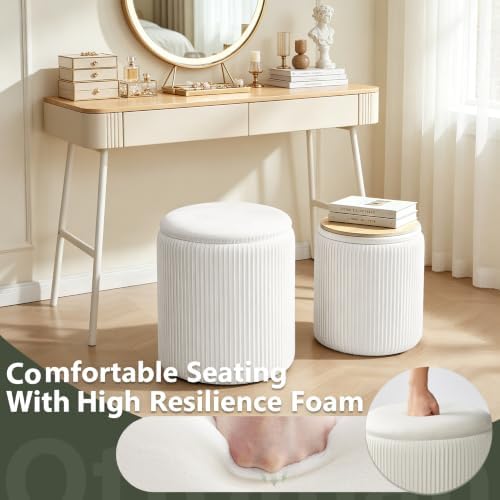 Royal Windsor Round Ottoman with Storage Set of 2, Storage Vanity Stool