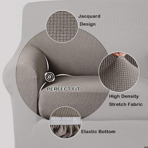 Turquoize 2 Piece Chair Covers Chair Slipcovers for Living Room Small Armchair Chair Cover with Arms Washable Furniture Cover for Chairs Feature Thick Jacquard Fabric (Small Armchair, Taupe)