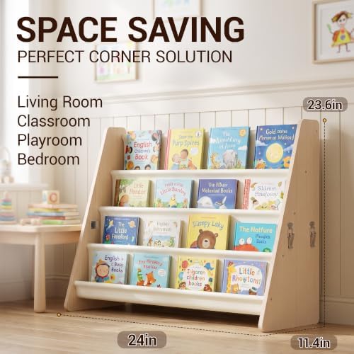 KiddoCood 4-Tier Wood Kids Bookshelf & Front Facing Toddler Bookcase, 24" L
