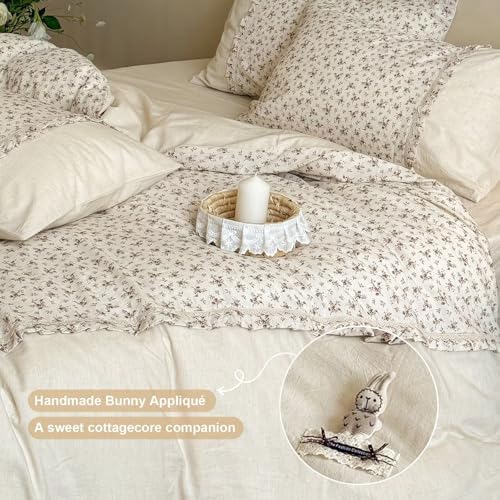 Bunny Full Size Duvet Cover with 2 Pillowcases,80"×90",Cotton Linen