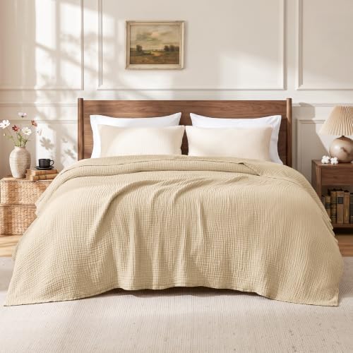 Love's cabin 100% Cotton Muslin Blanket King Size for Bed, Khaki