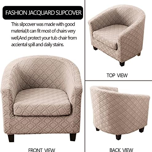 MIFXIN 2 Piece Stretch Jacquard Tub Chair Cover with Cushion Cover Soft Removable Club Chair Slipcovers Armchair Sofa Couch Furniture Protector for Living Room Counter Bar Cafe (Sand)