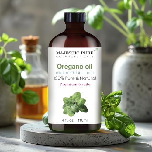 Majestic Pure Essential Oil with Glass Dropper - 100% Pure and Natural - Essential Oils for Diffuser, Aromatherapy, Soap and Candle Making, Oregano Essential Oil, Oregano Oil, 4 Fl Oz