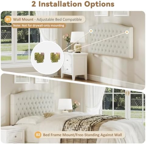 Befurtori Queen Headboard Only, Linen Classic Tufted Design, Ivory
