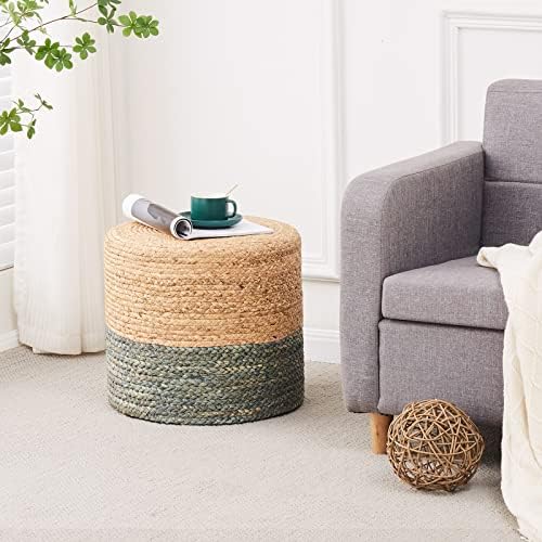18'' Boho Ottoman Pouf Natural Water Hyacinth Rustic Handmade Lounge Pouffe