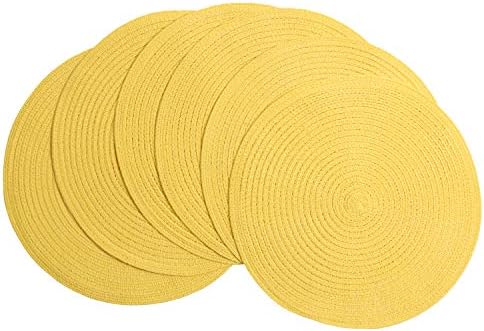 SHACOS Round Braided Placemats Set of 6 Kitchen Place Mats 15 inch Round Table Mats for Dining Tables Washable (Yellow, 6)